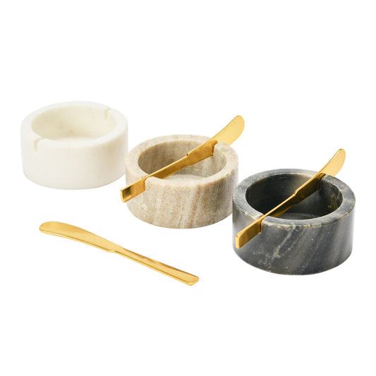 3" round marble bowl with steel knife