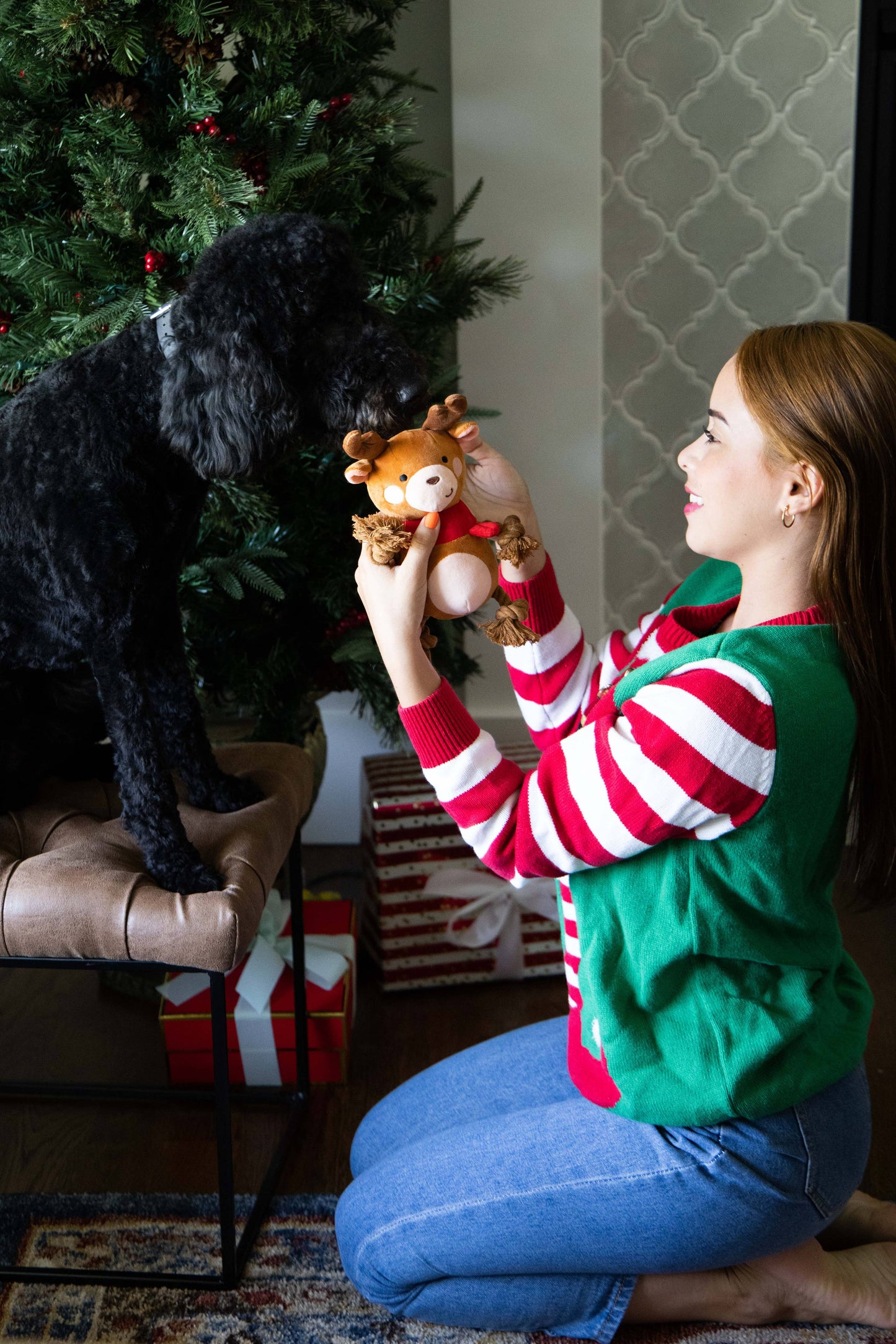 Reindeer Plush Rope Christmas Dog Toy, Holiday Pet Gift