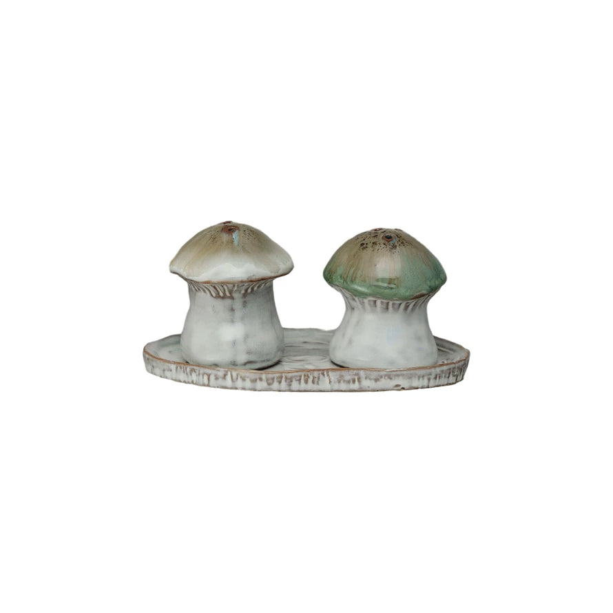 Mushroom Salt and Pepper Shaker with Tray