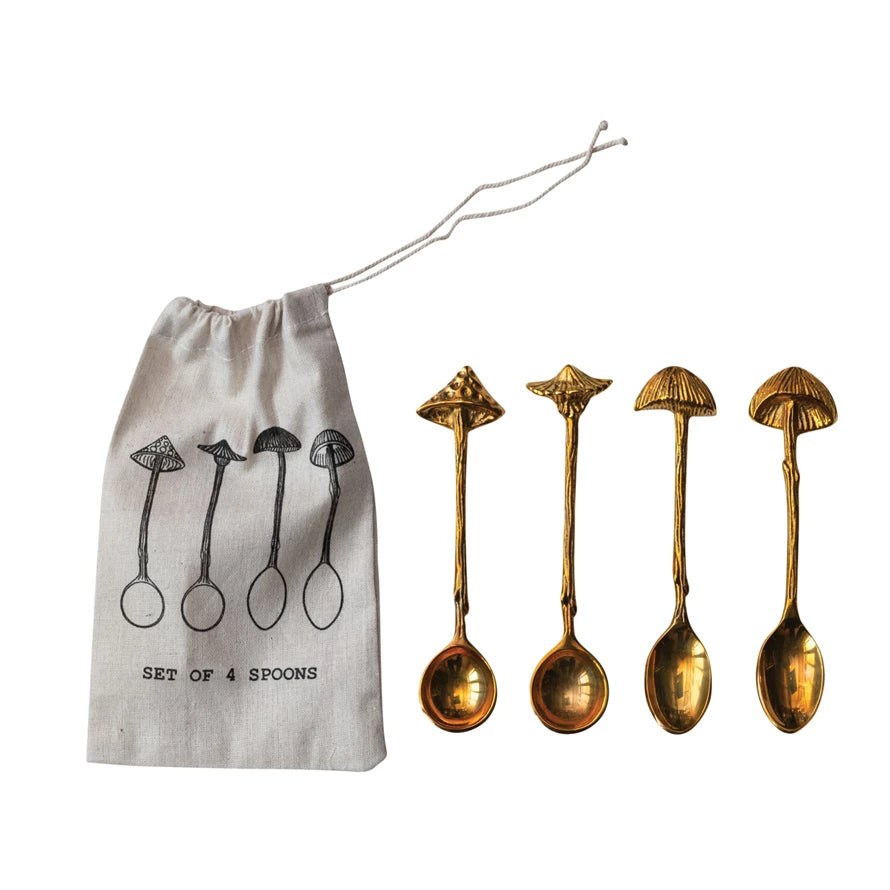 Set of 4 Brass Mushroom Spoons