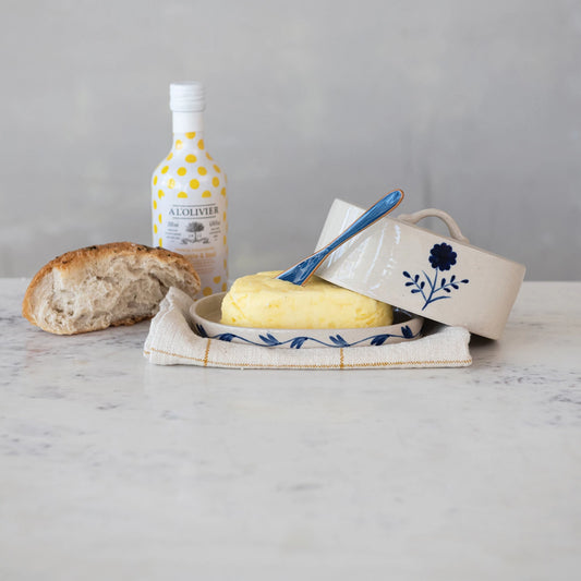 Hand Painted Stoneware Butter Dish