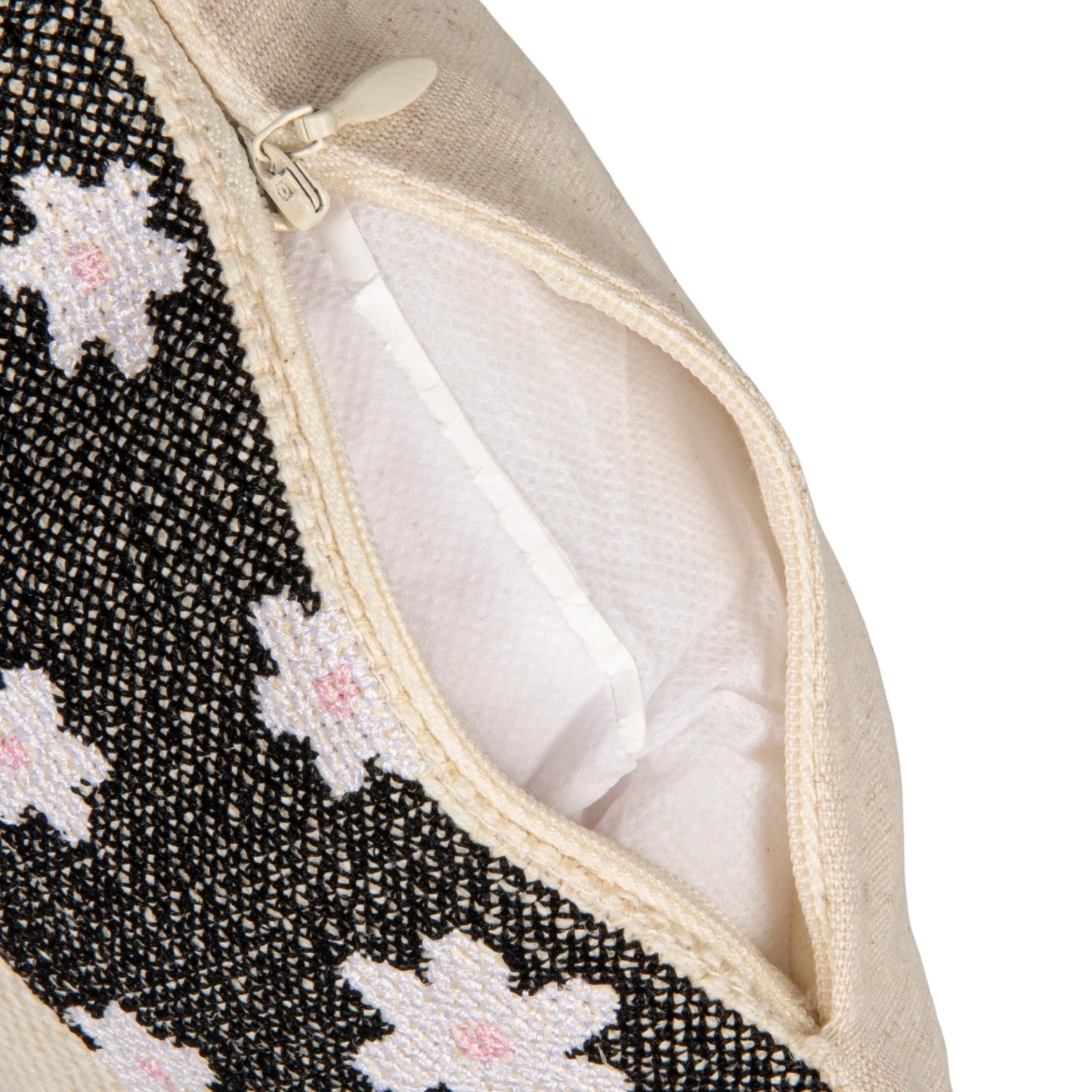 Cotton & Jute Embroidered Lumbar Pillow with Flower Pattern