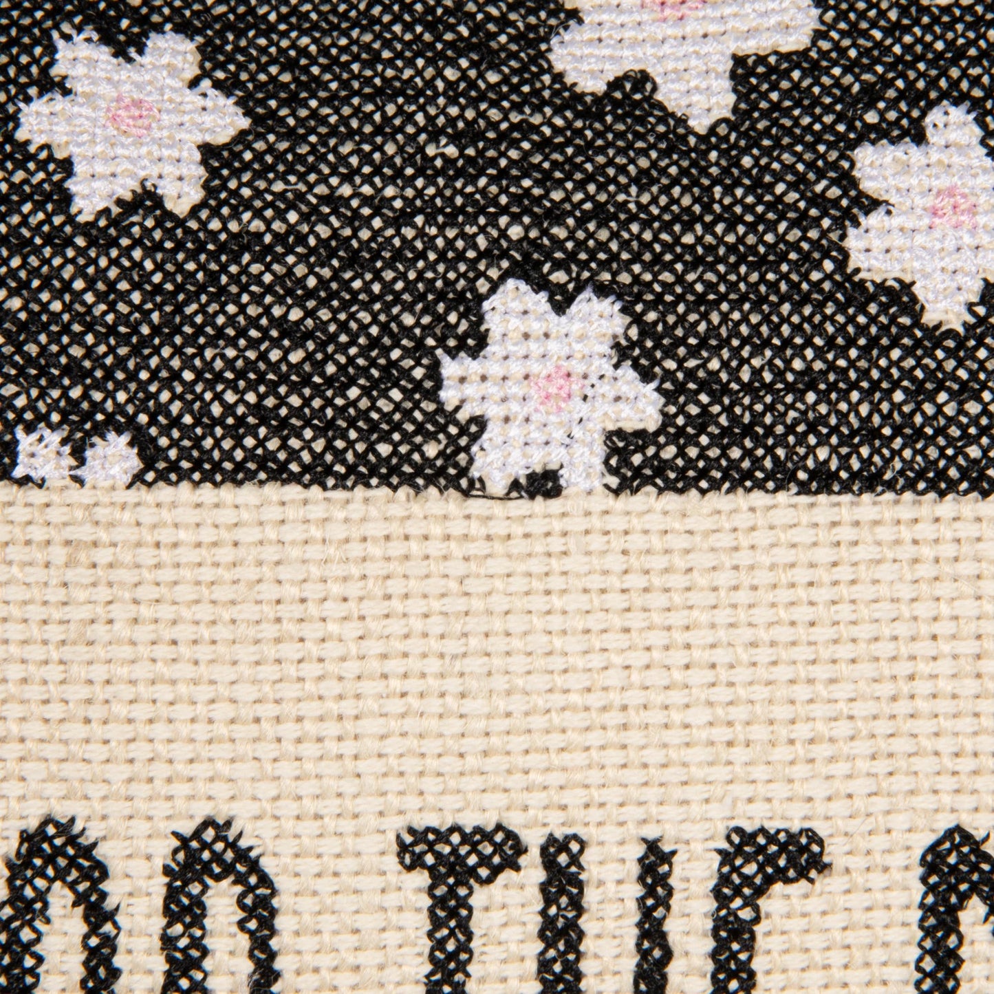 Cotton & Jute Embroidered Lumbar Pillow with Flower Pattern