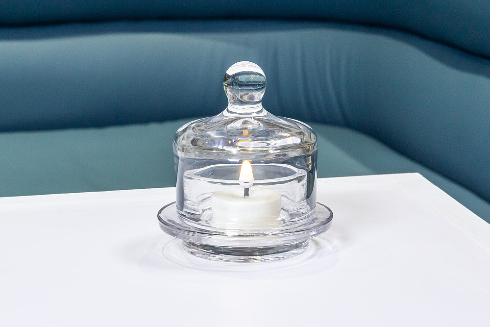 2Pc Small Glass Butterdish W/Dome-3"H