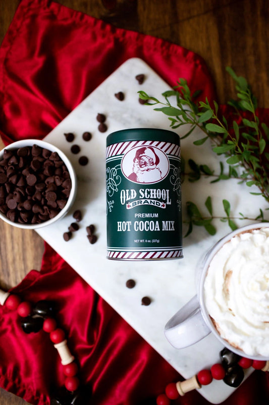 old school hot cocoa mix green tin
