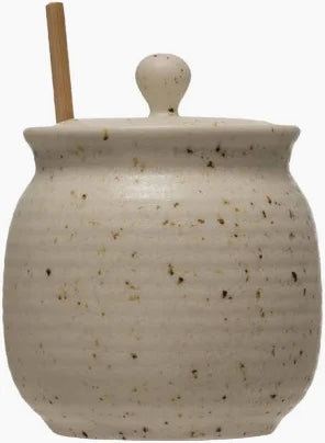 Stoneware Honey Jar, Beige w/speckle