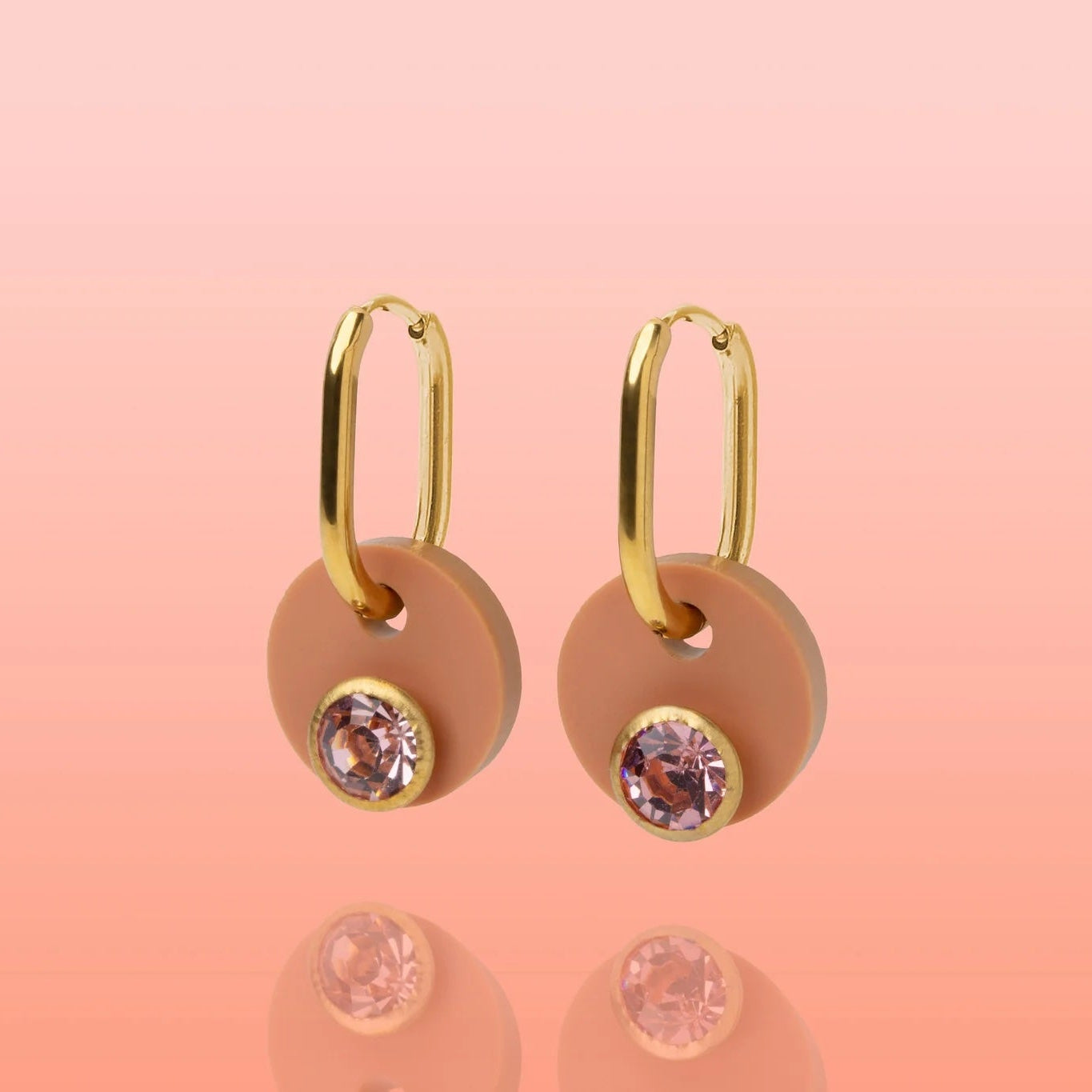 Deco Glam Medallion Oval Hoops Nude + Pink Gemstone Regular price
