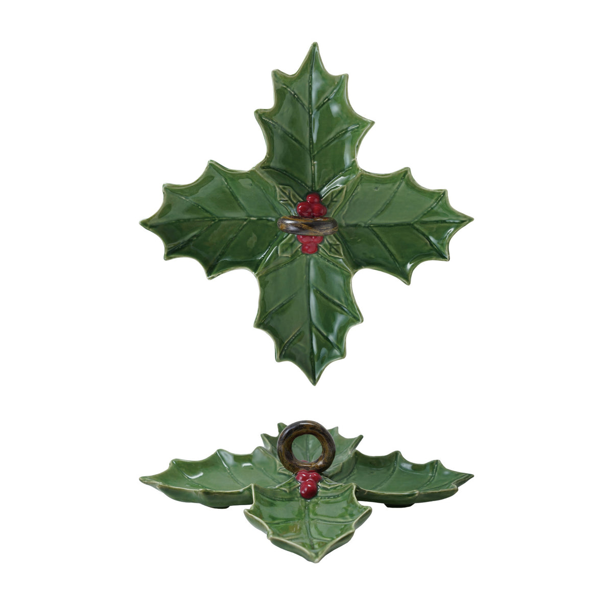 Holly Leaf Dish w/ 4 Sections & Handle
