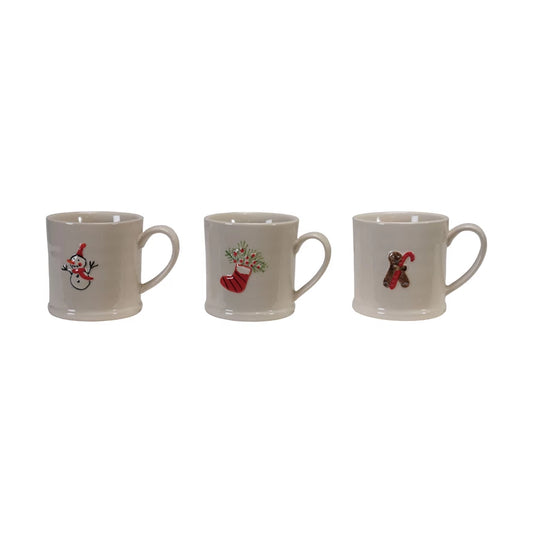 Stoneware mugs with Holiday embossed design