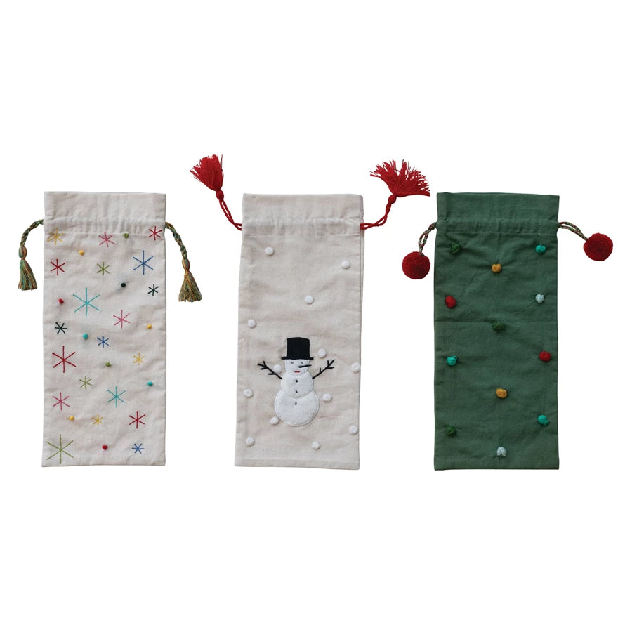 Festive Hand-Embroidered Bottle Bag