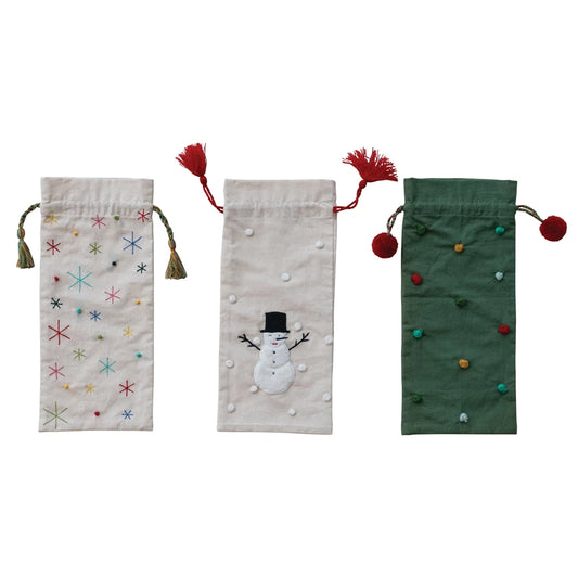 Festive Hand-Embroidered Bottle Bag