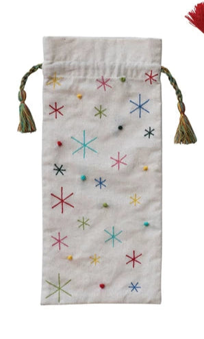 Festive Hand-Embroidered Bottle Bag