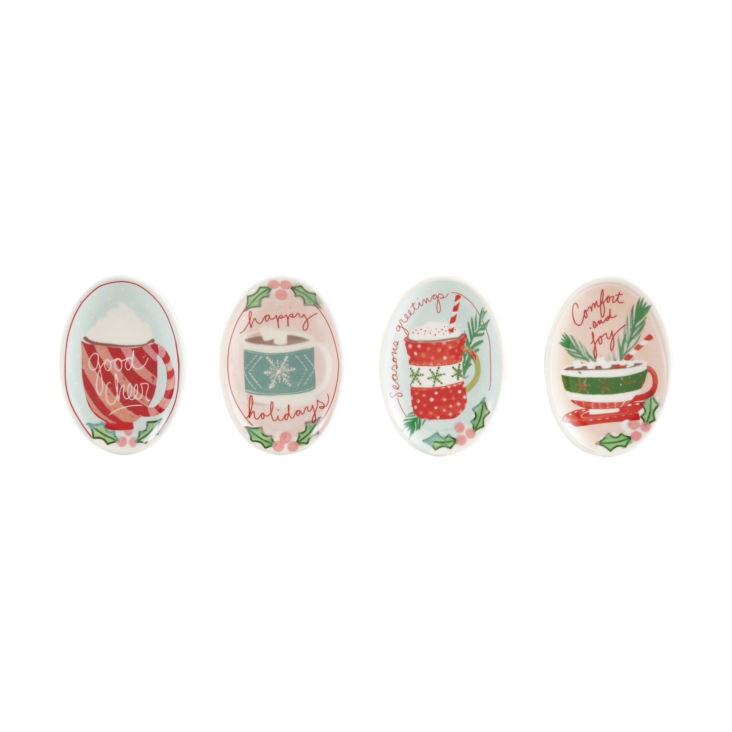 Hand-Painted Stoneware Dish with Holly, Hot Chocolate & Holiday Saying, 4 Styles ©
