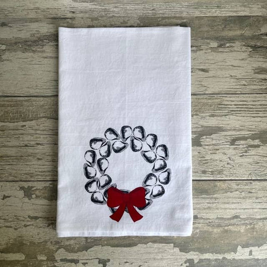 Christmas Oyster Wreath Kitchen Towel - Blue Poppy - Local Maker